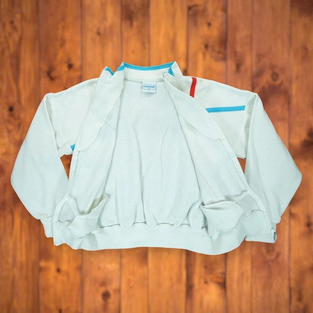 Vintage Adidas Unisex‎ Track Jacket Size M  White Stripe Full Zip Pockets Rare